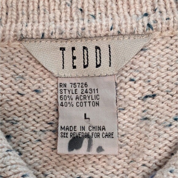 Vintage Cardigan Ivory with Handsewn Accents Size L - Picture 7 of 8